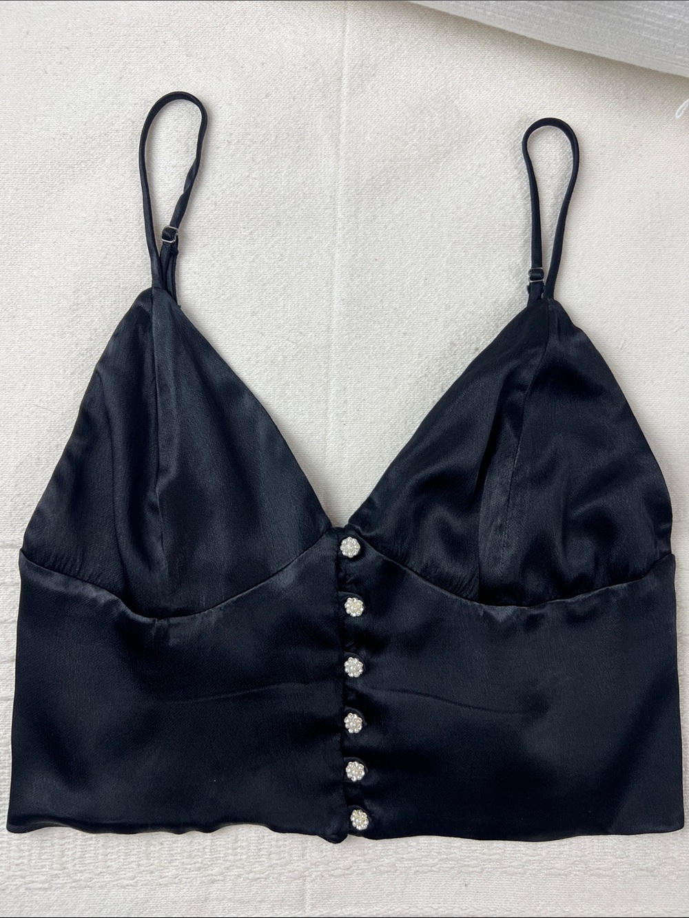 Zara Black Satin Button-Front Cropped Camisole